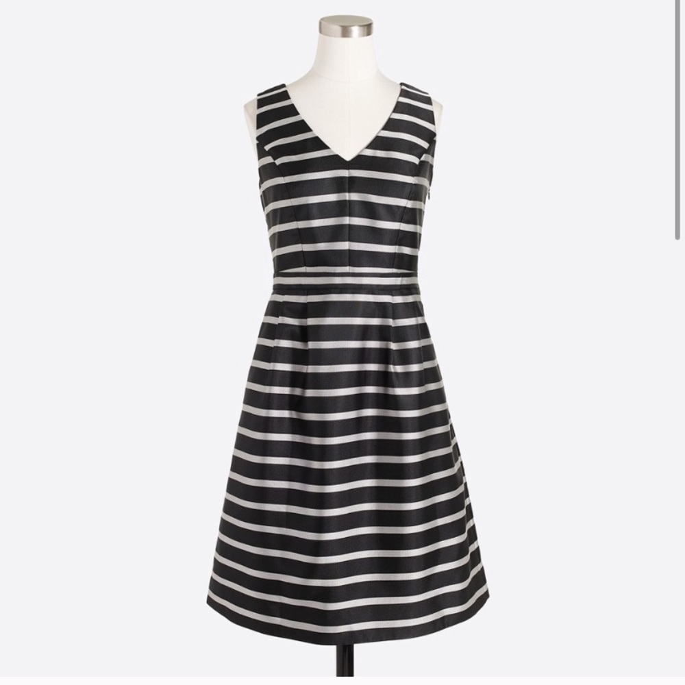 J Crew black/silver stripe Jacquard dress